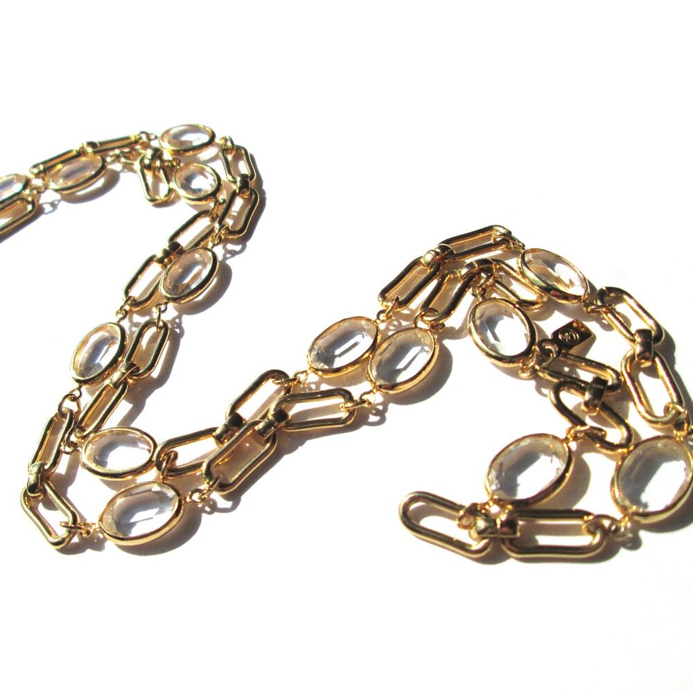 ✨ Vintage SWAROVSKI Swan Mark Chain Bezel Set Clear Oval Crystals Gold Tone 30"